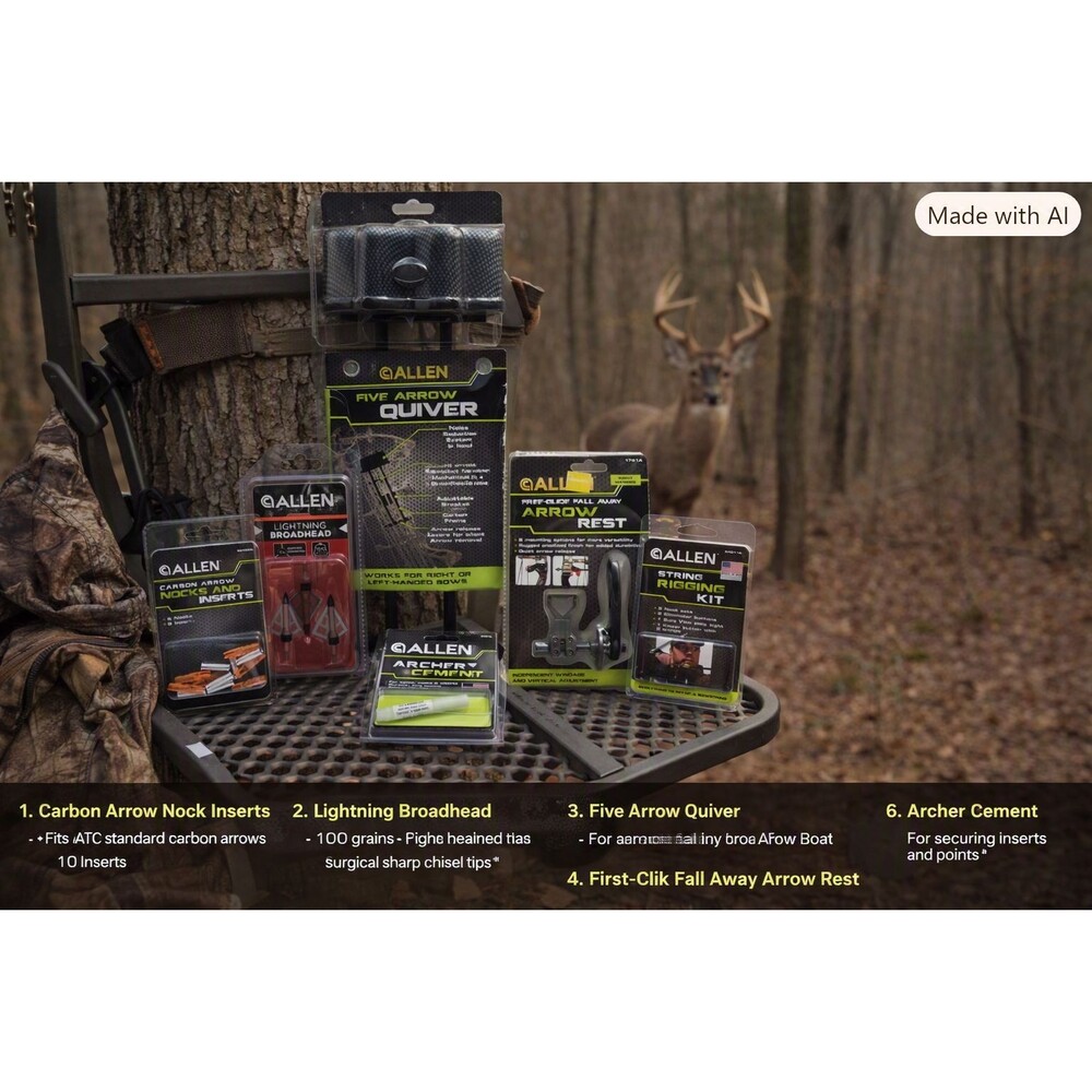 Full Allen Archery Kit – Broadheads, Quiver, Arrow Rest & More